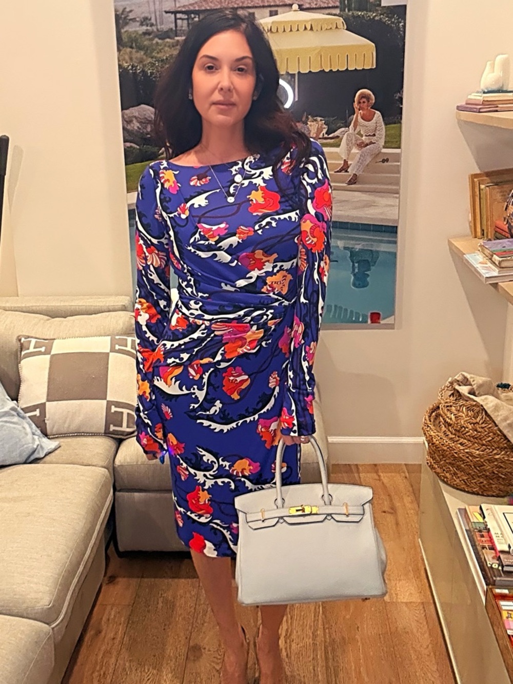 Emilio Pucci Archivio Blue Signature Print Midi Dress
